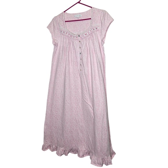 Camicia Da Notte Eileen West – Verde Floreale, Morbido Modal Jersey, Pizzo, Taglia XL